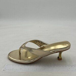 Pazzion Gold Open Toe Kitten Heel Flip Flops Slip On Thong Sandals Party Shoes
